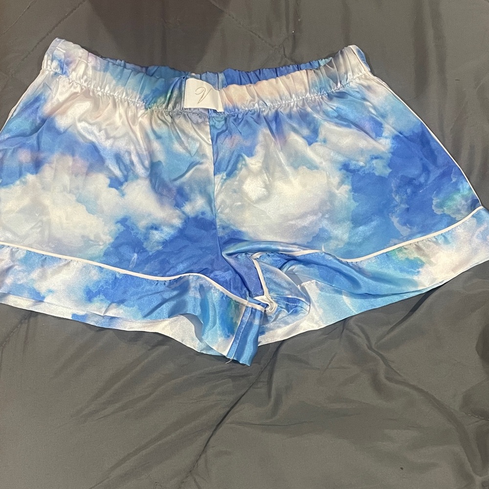 Victoria’s Secret satin , blue and white PJ shorts